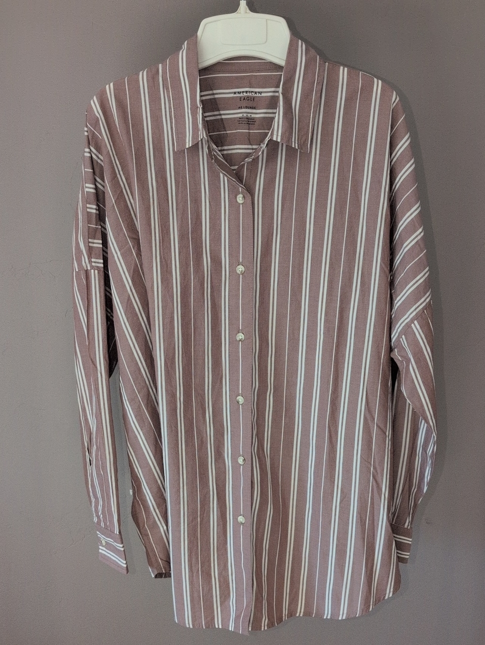 American Eagle Striped Oversized Button Down AE Lounge